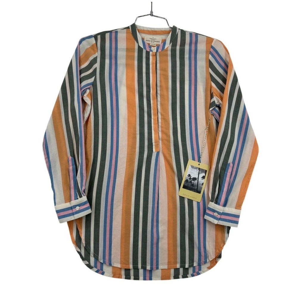 Trovata Birds of Paradis Tunic Womens XS Multi Color Stripe NWT Popover Blouse